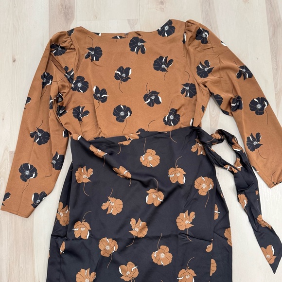 NWT Ann Taylor Floral Boatneck Column Midi Dress Black Copper Brown Women's 18 - Picture 6 of 15